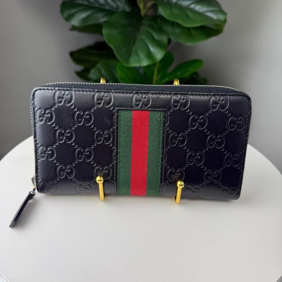 💎✨Authentic Gucci Long Wallet Sherry Line Guccissima Black Leather - Picture 2 of 6